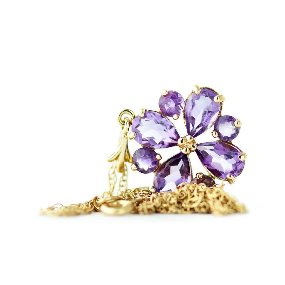 14K. SOLID GOLD NECKLACE WITH NATURAL AMETHYSTS (Yellow Gold) - Picture 4 of 5